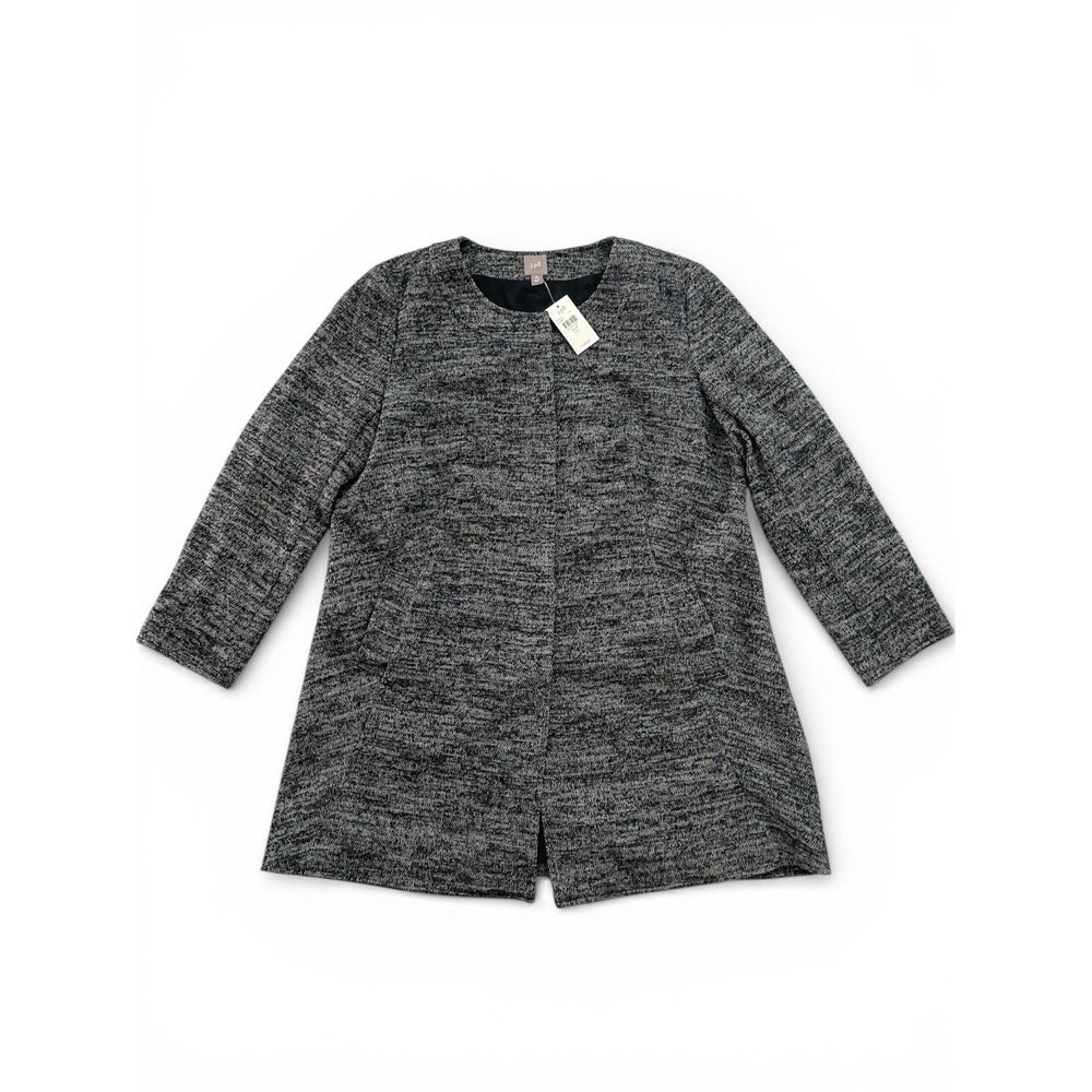 J. Jill Womens Gray Black Textured Tweed Coat Jacket  Wool Blend Size L NWT